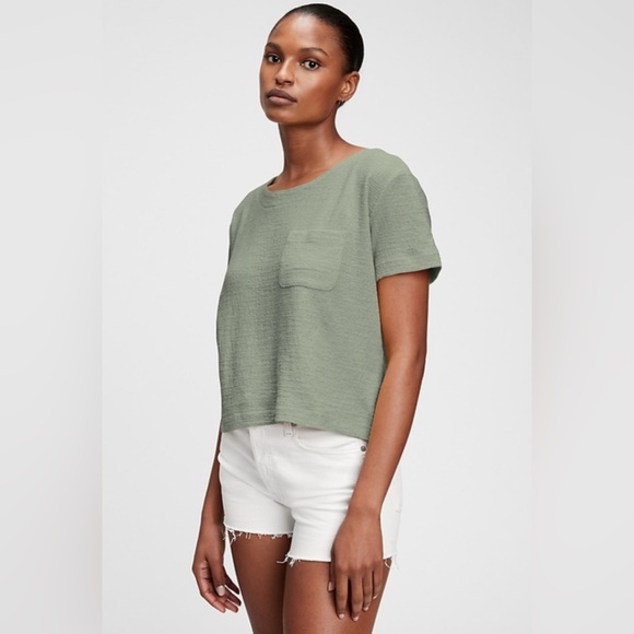 NWOT Gap Relaxed Cropped Pocket T-Shirt “Gasoline Green” Boat Neck! XXL Plus! - Picture 1 of 11